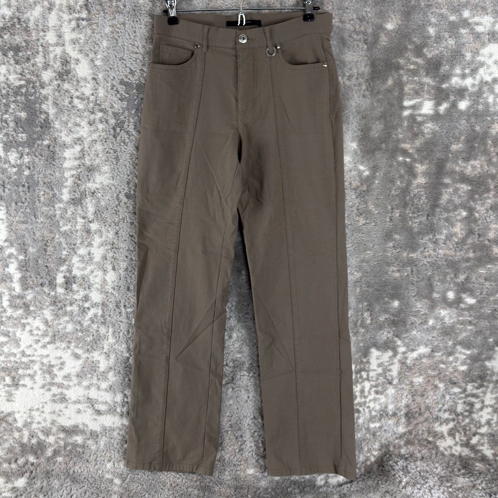 Simon Chang Denim Size 4 Stretch Jean Pants Brown Button Zip Casual Straight Leg